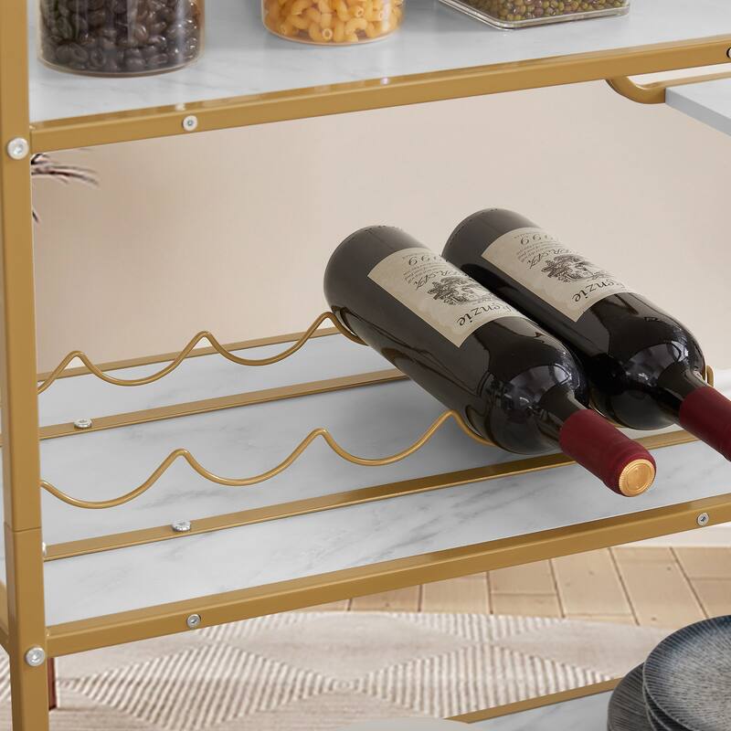 Mobile Bar Cart on Wheels,6-Tier Bar Bar Serving Carts with Wine Rack and Glass Holder for Kitchen,Gold - N/A