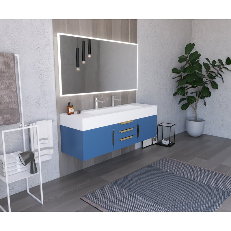 Nile 60" Wall Mounted Bathroom Vanity Set w/ White Top
