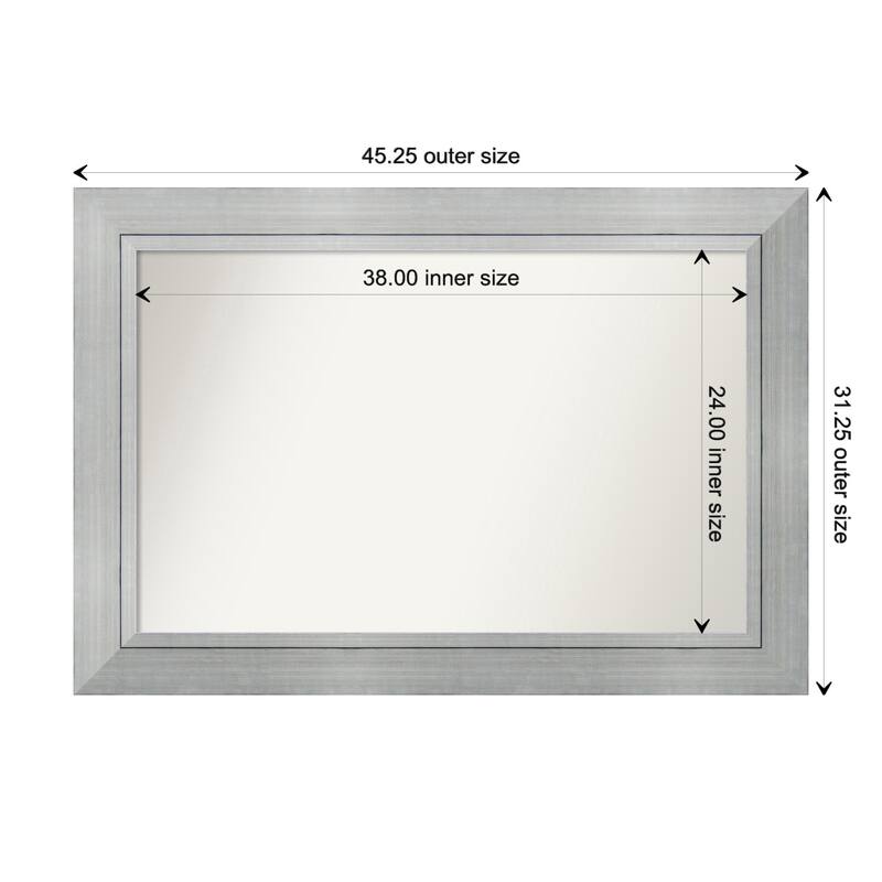 Romano Silver Framed Non-Beveled Custom Wall Mirror, Bathroom Vanity Mirror - Outer Size: 45.25 x 31.25