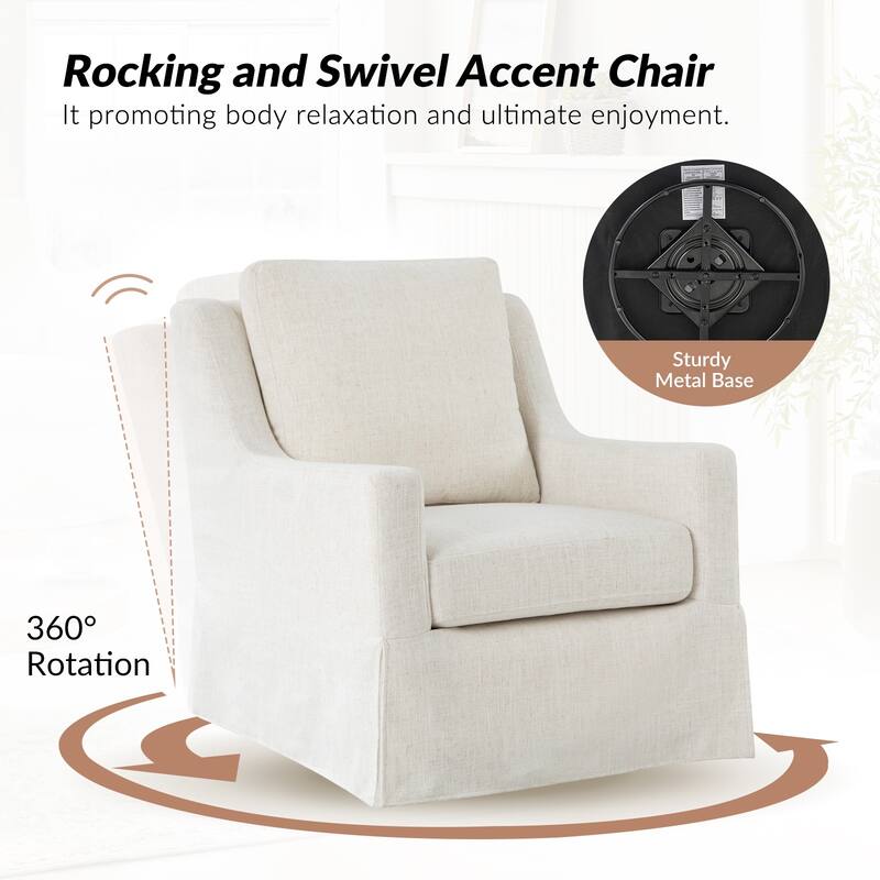 Stan Farmhouse Slipcover Rocking Swivel Chair by HULALA HOME