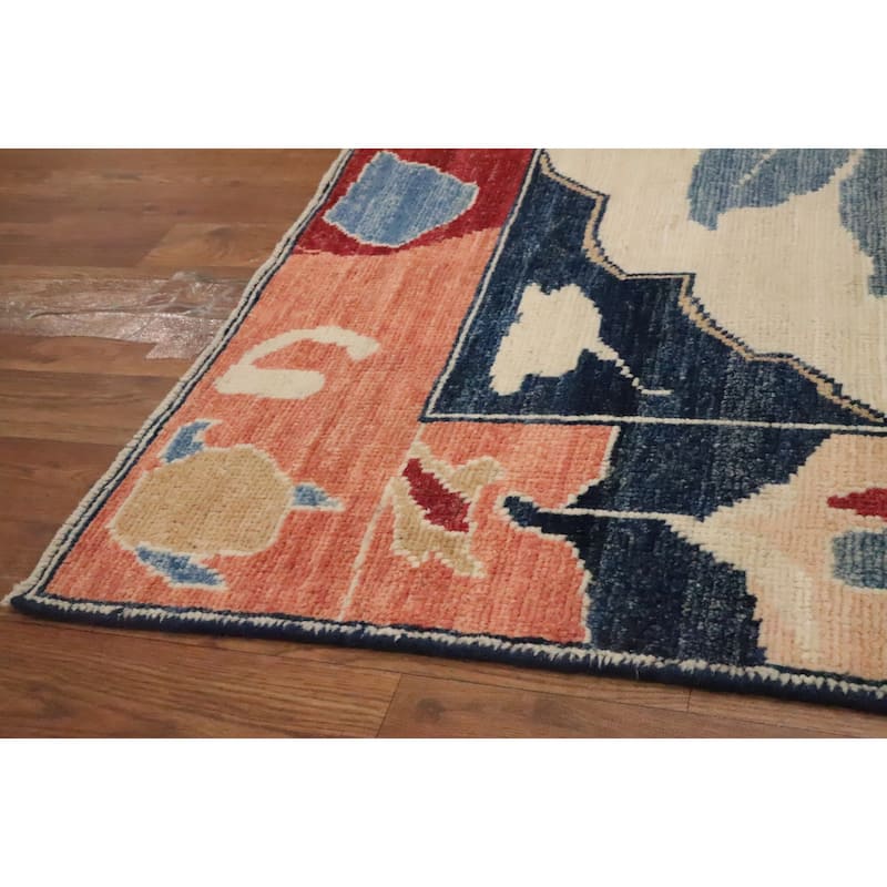 Hand Knotted Oriental 100% Wool Carpet Transitional Floral Beige & Ivories Oushak Area Rug - 9' 11'' X 8' 3''
