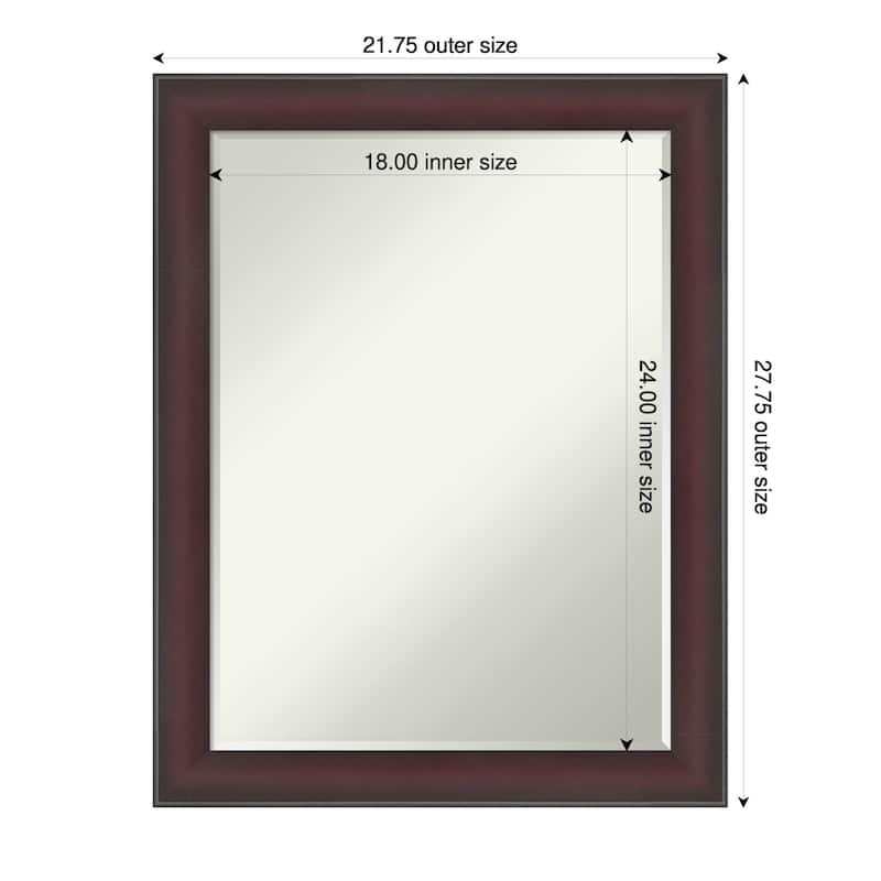 Grand Narrow Half-Inch-Bevel Framed Bathroom Vanity Wall Mirror - 22 x 28 in - Grand Cherry Narrow