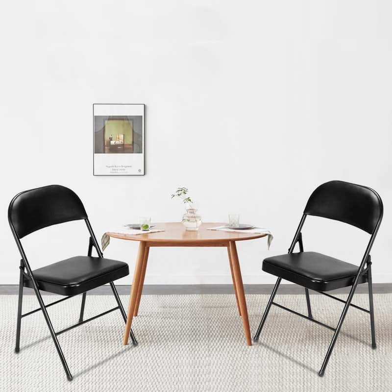 Folding Chairs with Leather Padded Seats Black for Home Office 6-Pack
