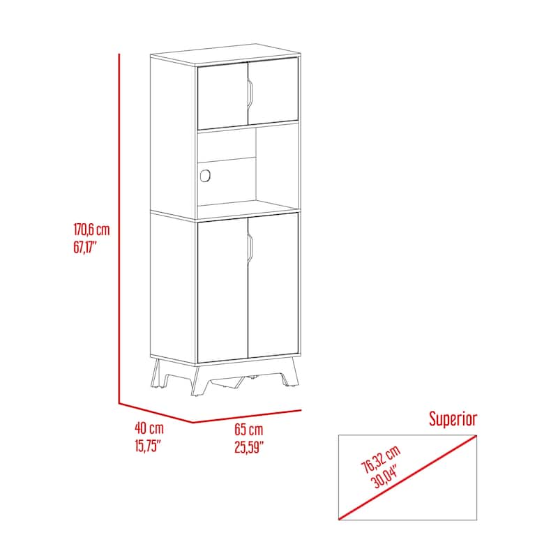 Microwave Tall Cabinet for Kitchen, Dining Room,Living Room, Light Oak / White