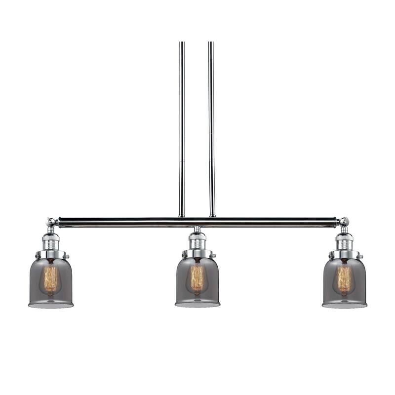 Innovations Lighting Small Bell 3 Light 38" Wide Linear Chandelier - Polished Chrome / Plated Smoked