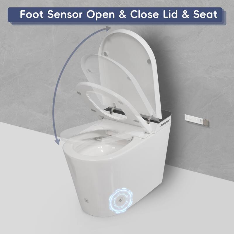 Tankless Smart Toilet with Built In Bidet. Auto Open Close. Heated Seat. Warm Water Dryer. Foot Sensor