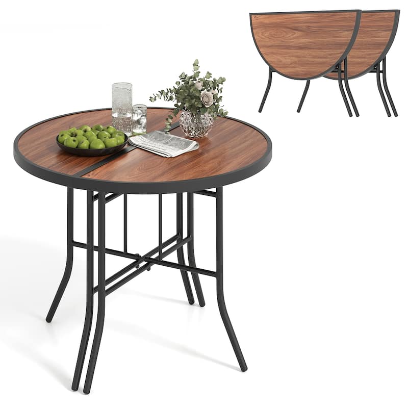 Gymax 2PCS Half-Round Folding Event Table Foldable Banquet Table w/ - Brown - Metal