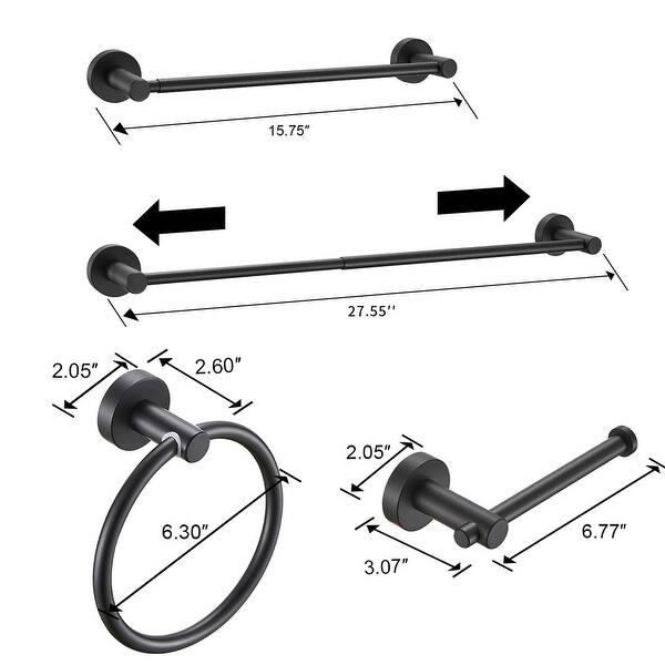 3 Piece Bathroom Hardware Set Wall Mount Adjustable Towel Bar, Hand Towel Ring, Toilet Paper Holder With Mounting Hardware