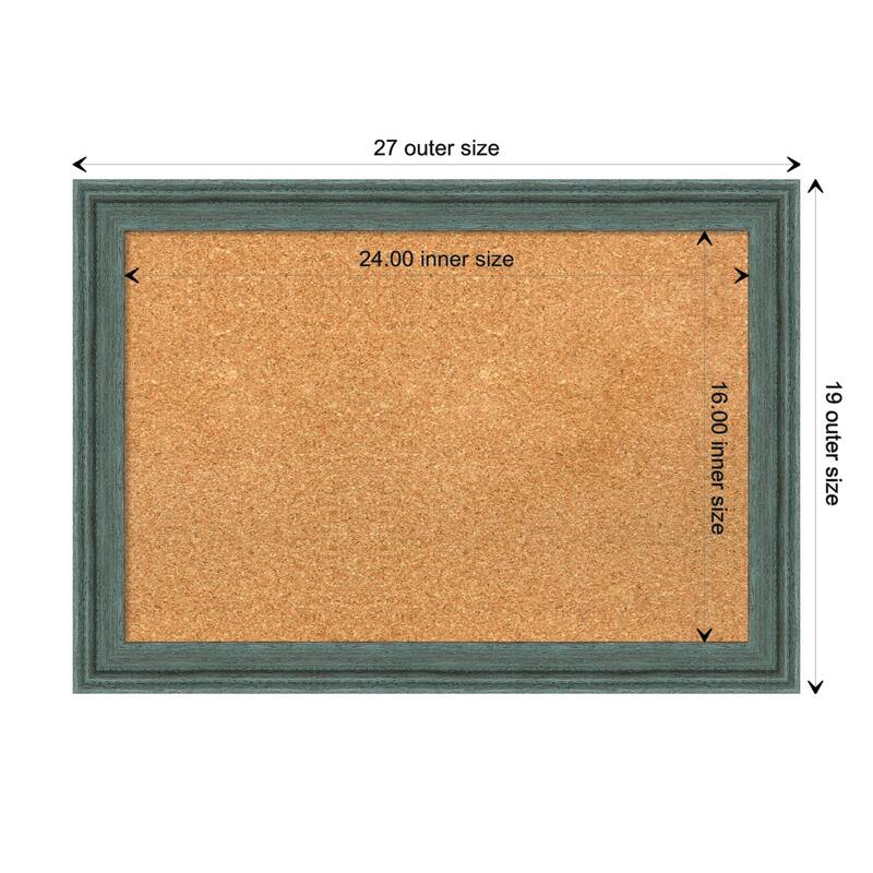Upcycled Teal Grey Wood Framed Natural Corkboard Bulletin Board - Board Size 24x16