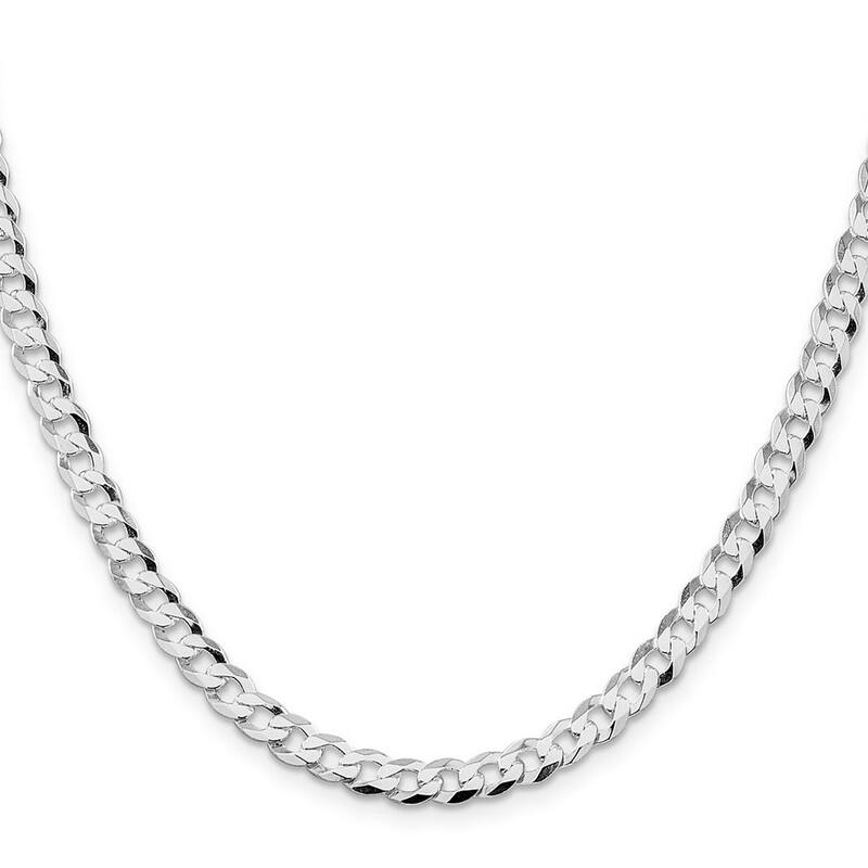 Curata 925 Sterling Silver Rhodium 5.75mm Closed Link Flat Curb Chain Necklace (Lobster)