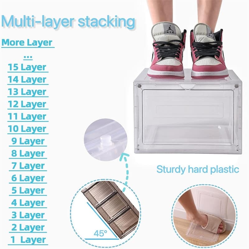 6 Pack Large Drop Front Shoe Boxes with Magnetic Door