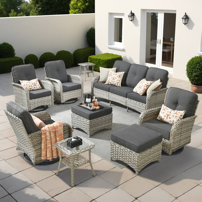 OVIOS 9-piece Patio Wicker Conversation Furniture Set