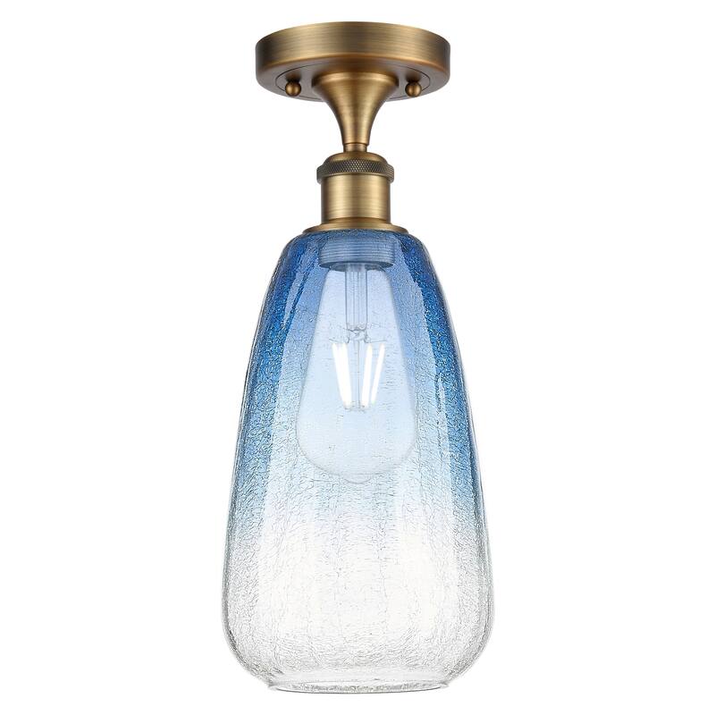 Innovations Lighting Endless Possibilities Ballston - Brookhaven Almond - 1 Light 6" Semi-Flush Mount - Brushed Brass/Sapphire Blue