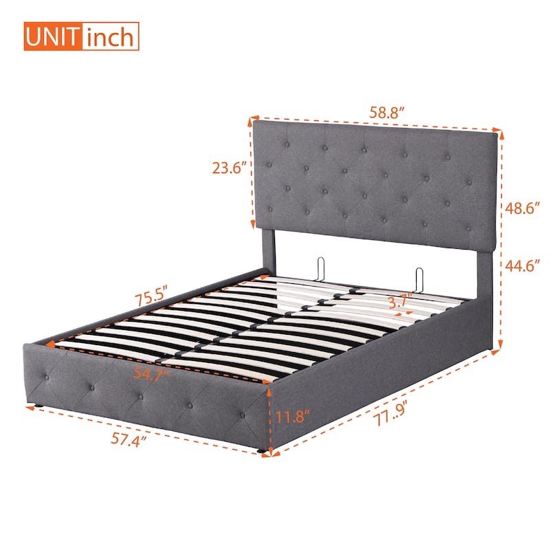 Upholstered Full Size Platform Bed with Hydraulic Storage System