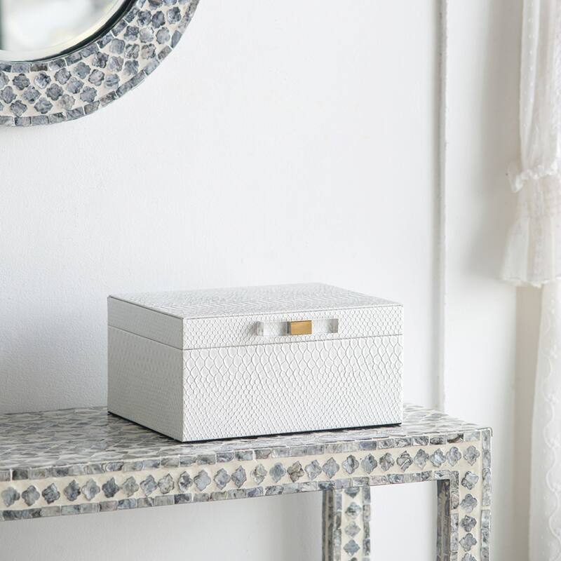 Faux Snakeskin Leather Boxes - 10.25" - White - Set of 2
