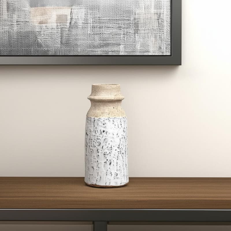 10" Beige And Ivory Cylinder Terracotta Table Vase - 4.70 - Beige/Ivory - 4.70