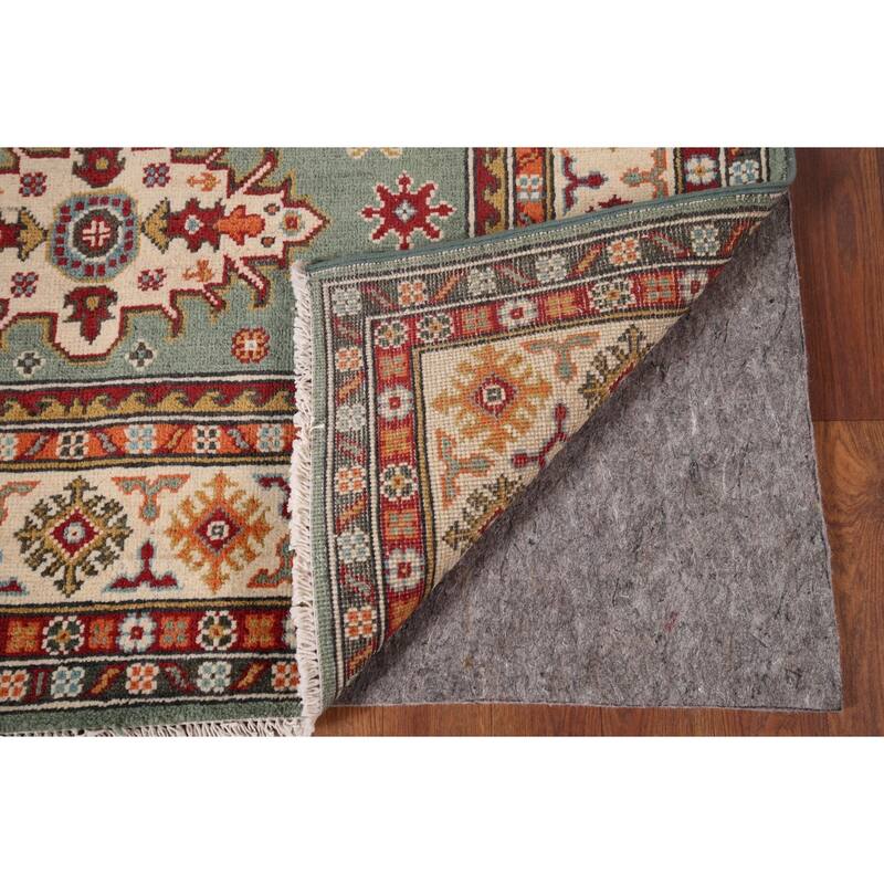 Hand Knotted Oriental 100% Wool Carpet Traditional Geometric Green Kazak Area Rug - 5' 10'' X 3' 11''