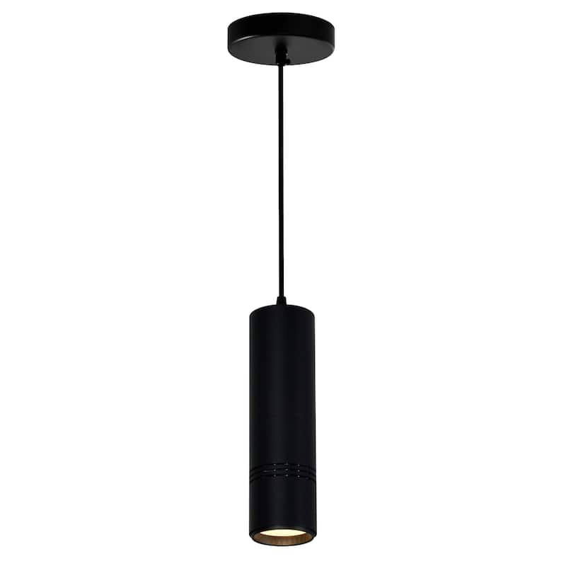 Stowe LED Down Mini Pendant With Black & Wood Finish - Black