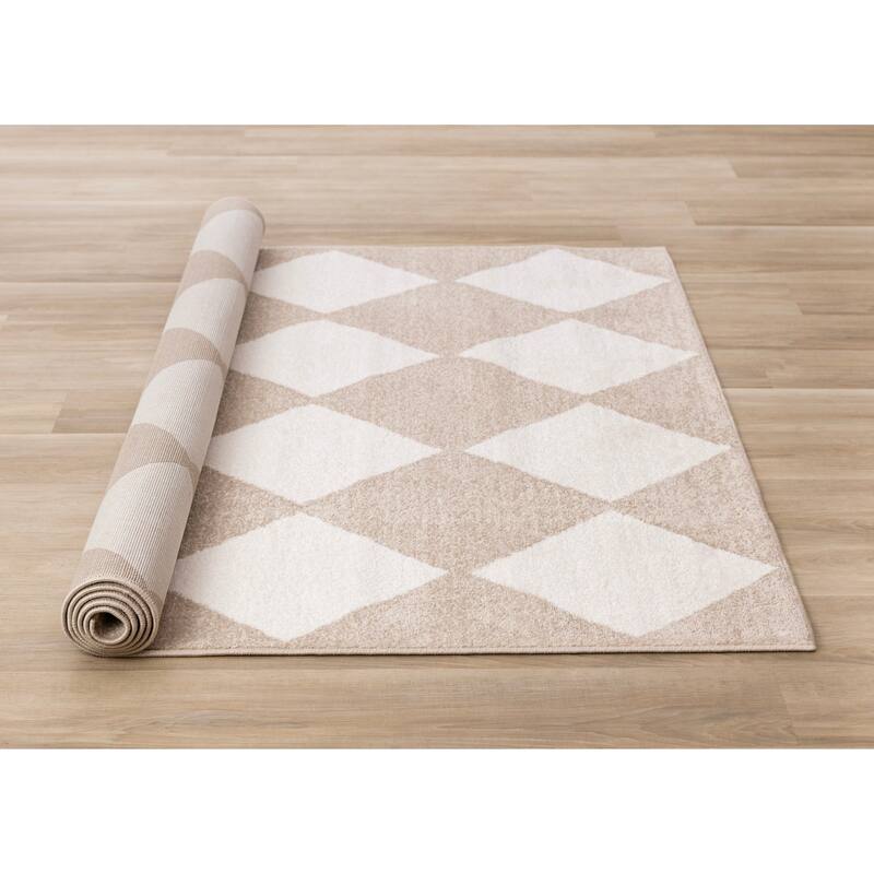Covington Beige Cream Modern Diamonds Area Rug