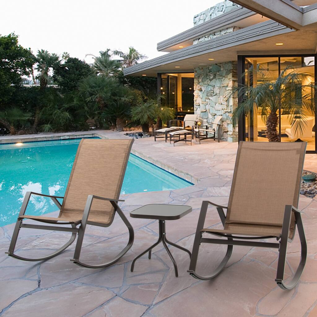 VredHom 3 PCS Patio Bistro Set with Rocking Chairs and Table - 43.3" L x 23.6" W x 37" H