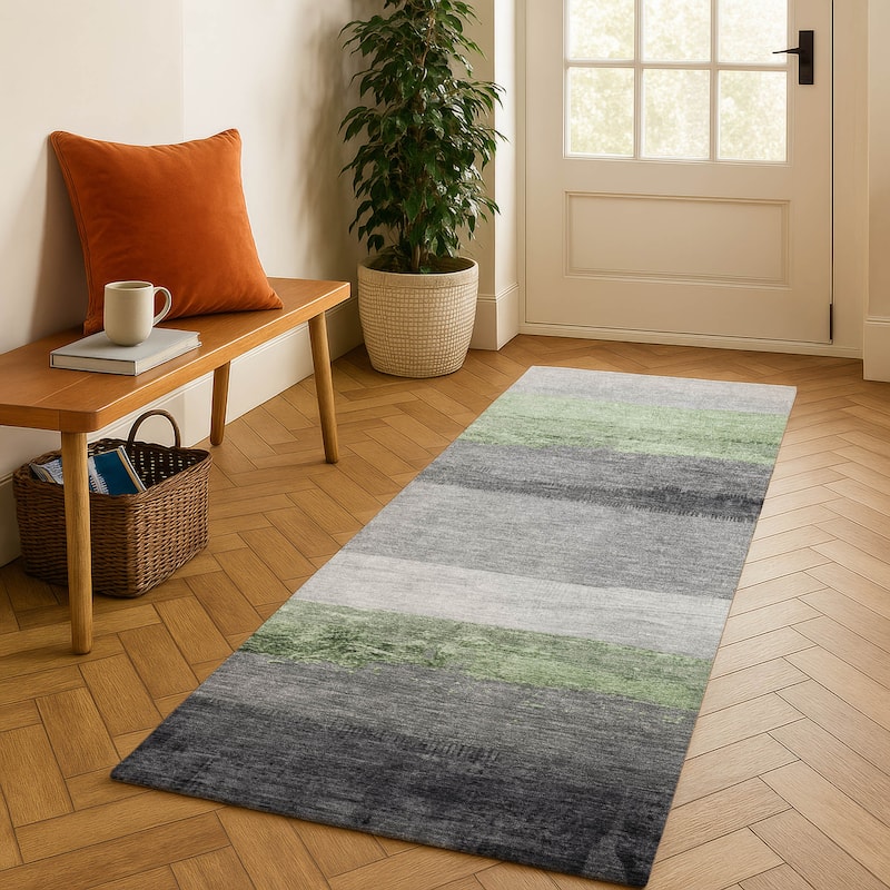 Premium Washable Super Soft Ombre Stripes Mayfield Rug - Aloe - 2'3" x 7'6"