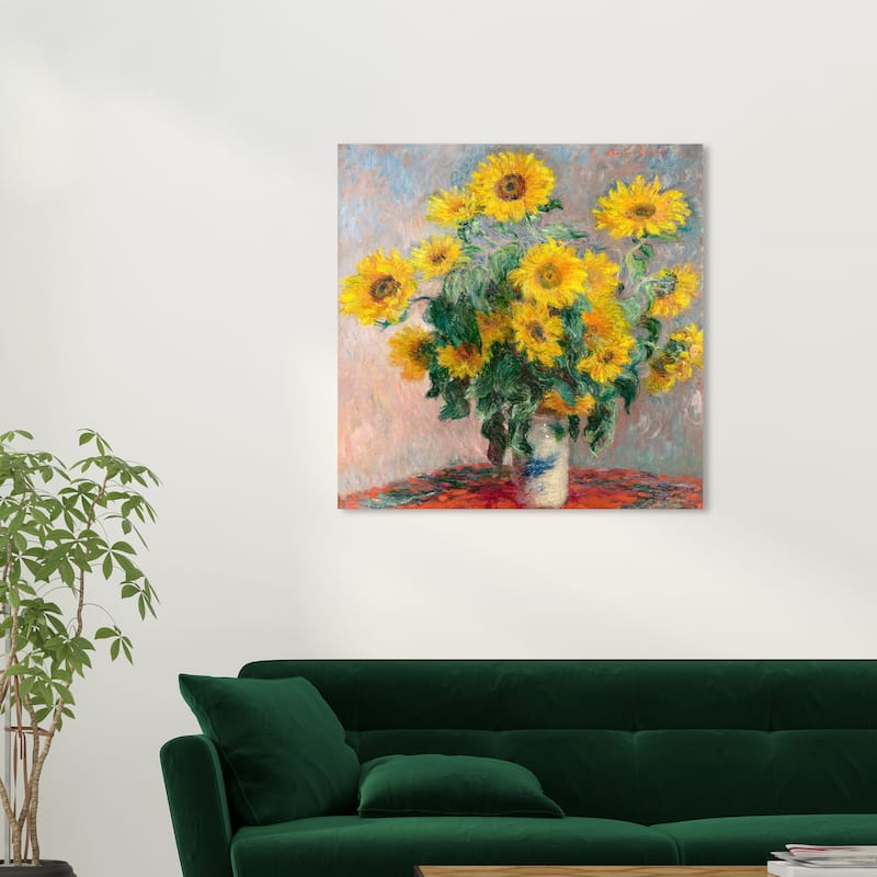 Wynwood Studio Prints Floral and Botanical Monet - Bouquet of Sunflowers Yellow and Traditional Wall Art Canvas Print - 30 x 30