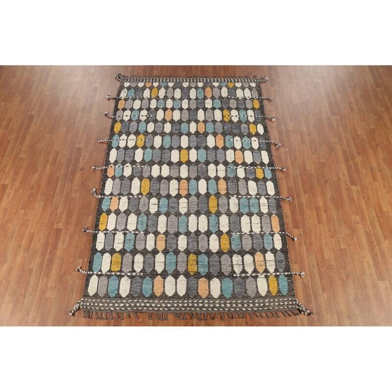 All-Over Geometric Moroccan Contemporary Area Rug Handmade Wool Carpet - 5'11"x 9'7"