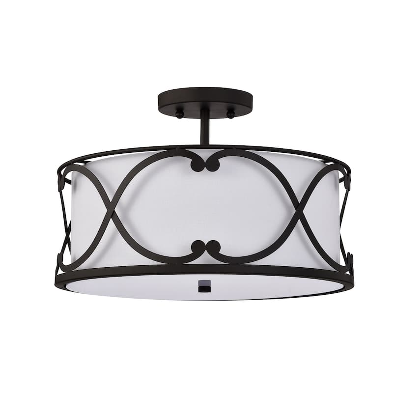 Kine Brown 3-Light Metal & Fabric Drum Semi-Flush Mount