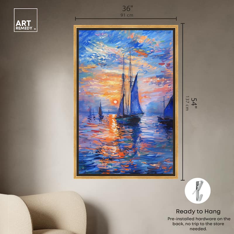 Art Remedy Night Sea Breeze Framed Sailing 1 Piece Canvas Wall Art