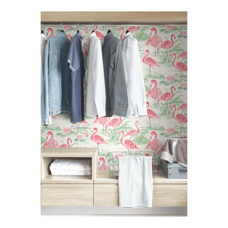 NuWallpaper Pink Flamingo Beach Peel & Stick Wallpaper - 216in x 20.5in x 0.025in