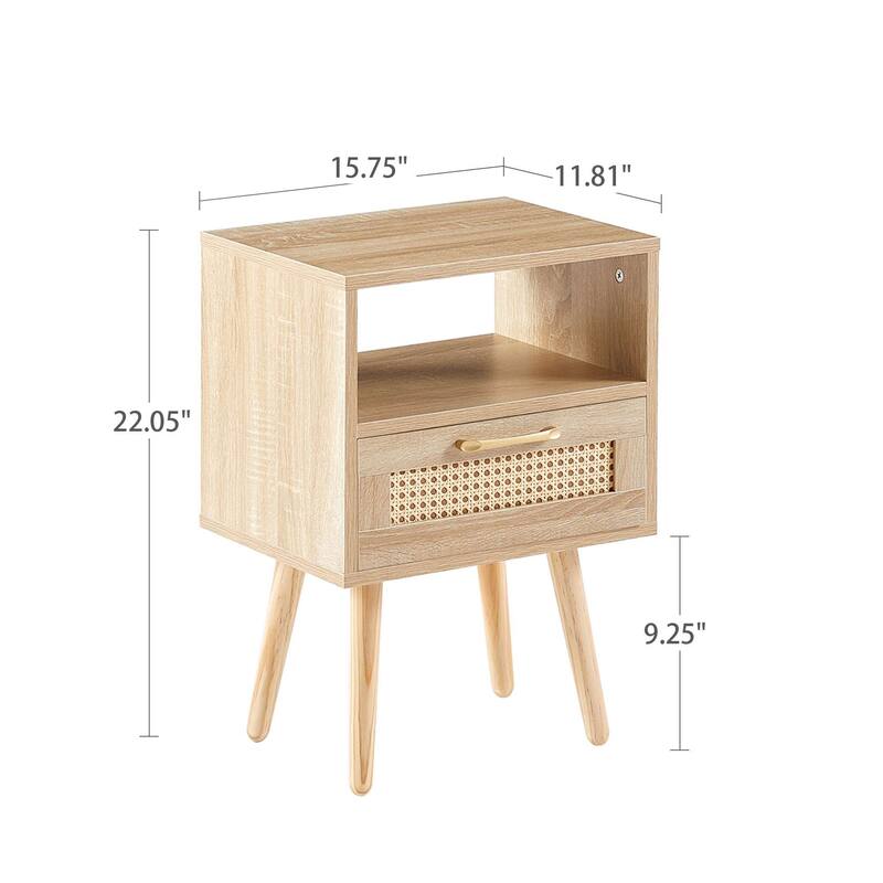 15.75" Rattan 1-Drawer Nightstand