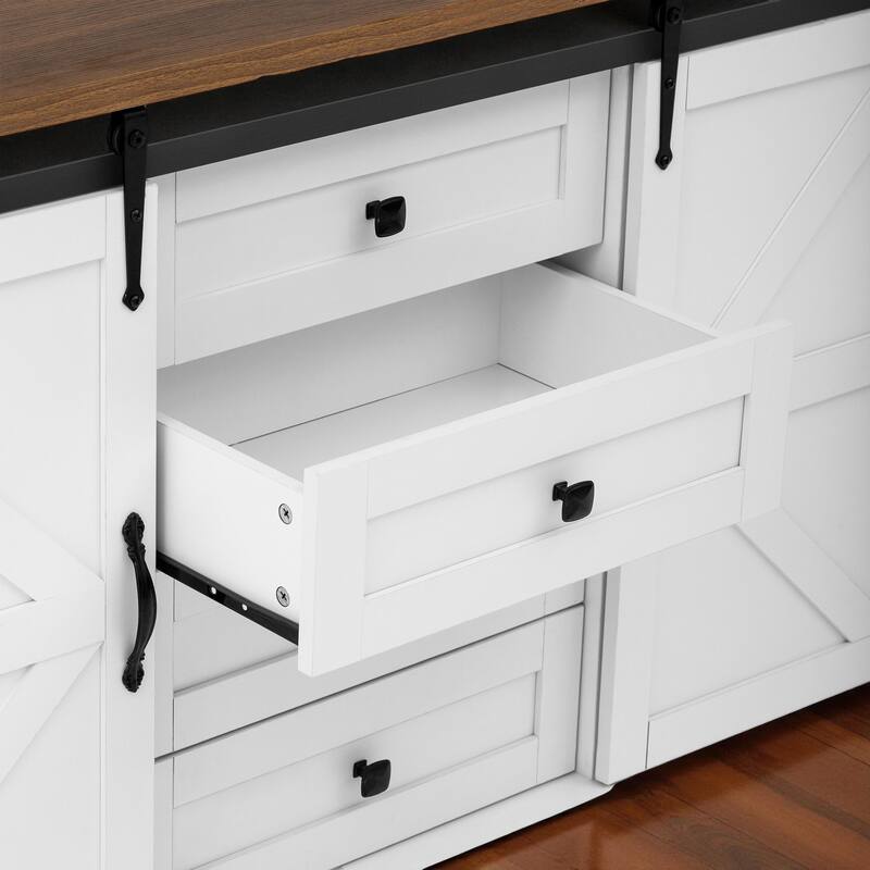 55.1-Inch Farmhouse Sideboard Buffet with Sliding Barn Doors, 4 Drawers & Power Outlet, Wood Storage Cabinet