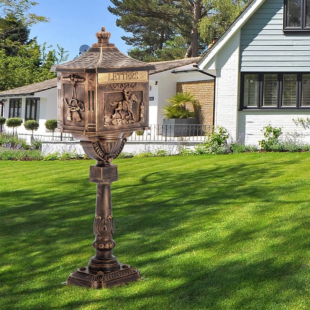 Aluminum Locking Mailbox with Post, Outside Weatherproof Mail Box - 45.5"T X 16.5"W