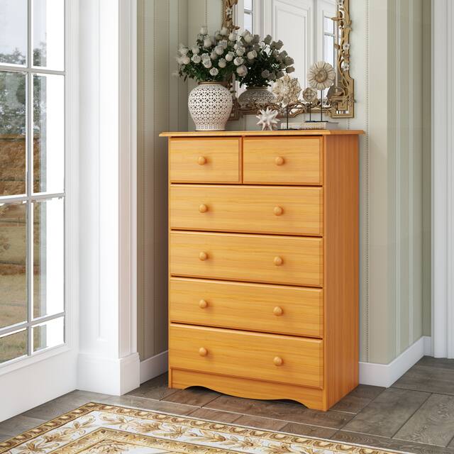 100% Solid Wood 6-Drawer Chest - Honey Pine