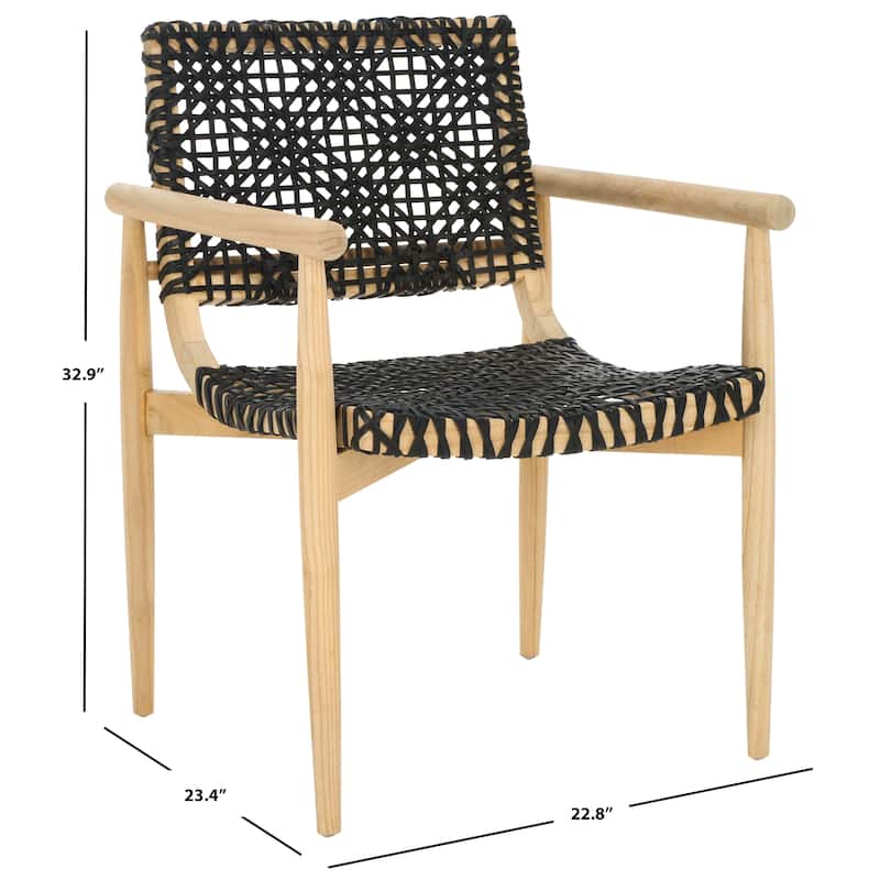SAFAVIEH Clarissa Solid Wood & Leather Accent Chair (Fully Assembled) - W23" x D23" x H33" - 23Wx23Dx33H