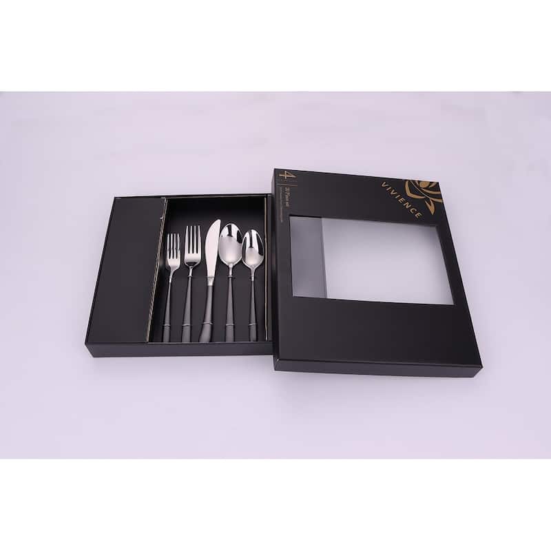 20 Pc Flatware Set Silver With Black Handles - Service For 4