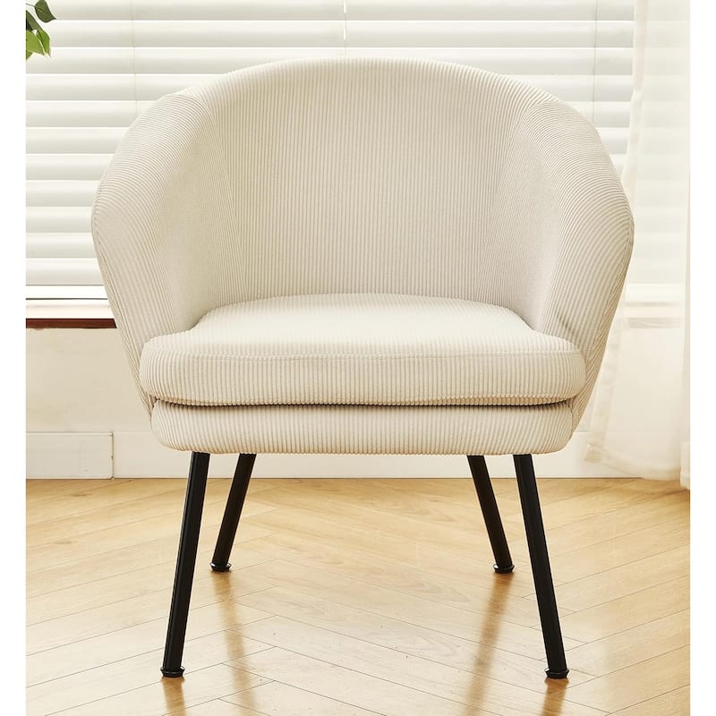 US Pride Furniture Modern Corduroy Accent Chair with Channel Back Design Black Metal Legs and Soft Upholstery - Beige