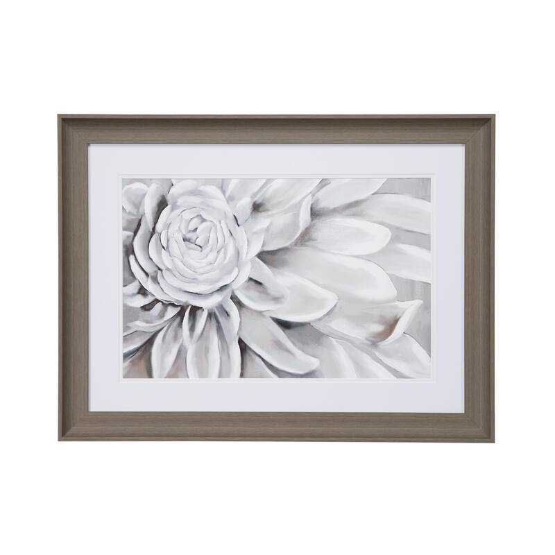 White Polystone Floral Home Wall Decor with Brown Frame