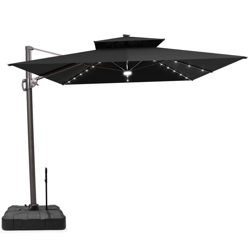9 FT x 11 FT Outdoor LED Lighted Double Top Patio Cantilever Umbrella with Base