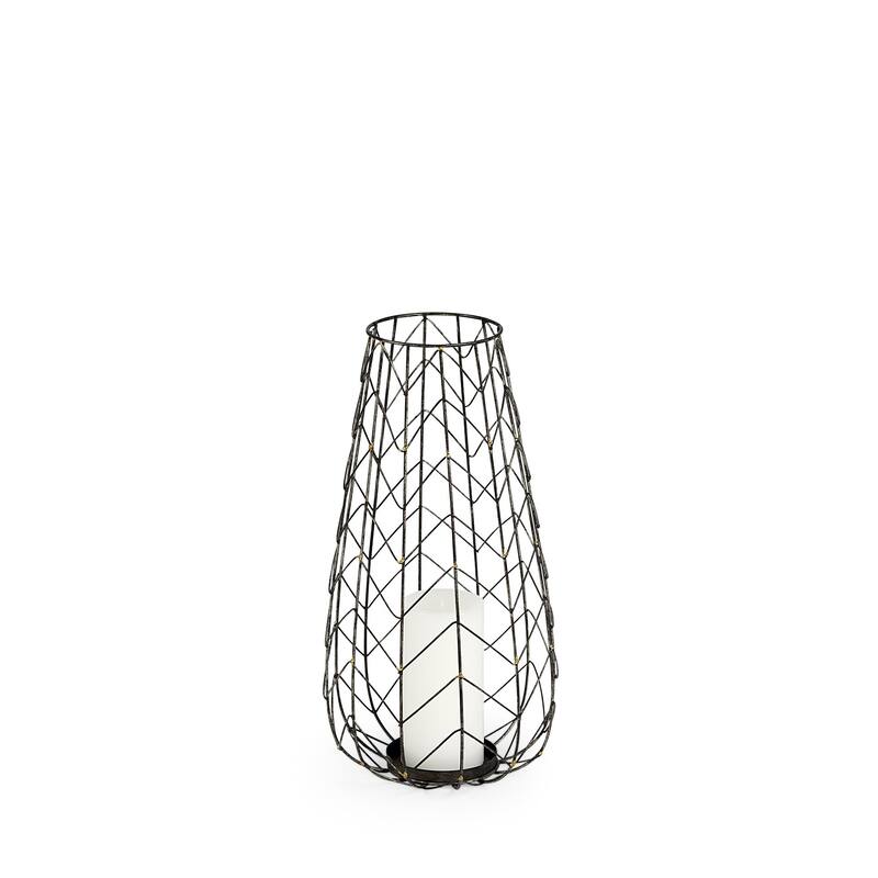 16" Gold Distressed Lattice Metal Tabletop Lantern Candle Holder