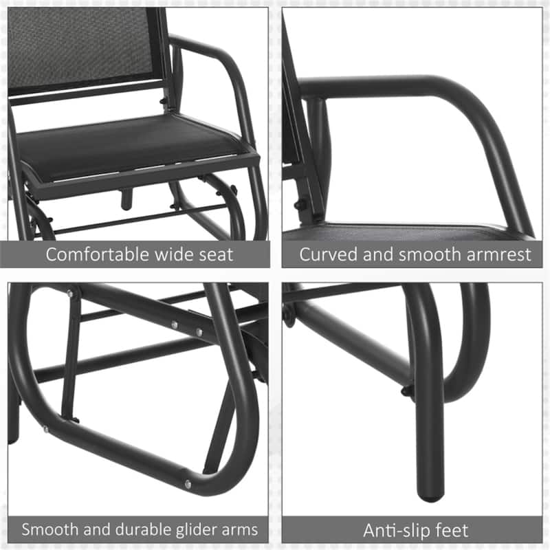 Comfortable Outdoor Glider Chair with Steel Frame and Weather-Resistant Mesh Curved Armrests - 29.5" W x 26" D x 33.5" H