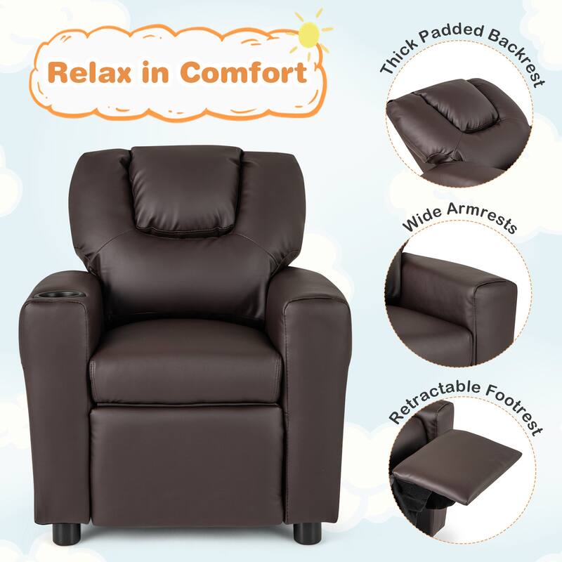 Costway Kids Recliner Chair with Cup Holder & Side Pocket Adjustable