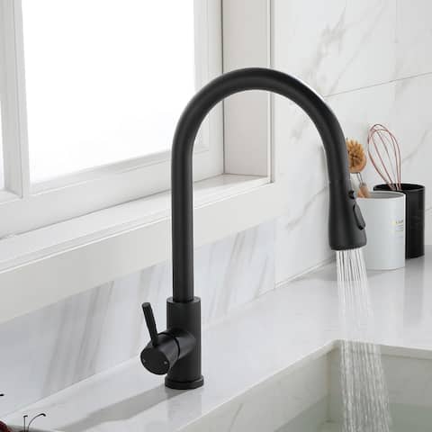 Givingtree Contemporary Matte Black Kitchen Sink Faucet Pull Out Sprayer Faucet for Island Sink