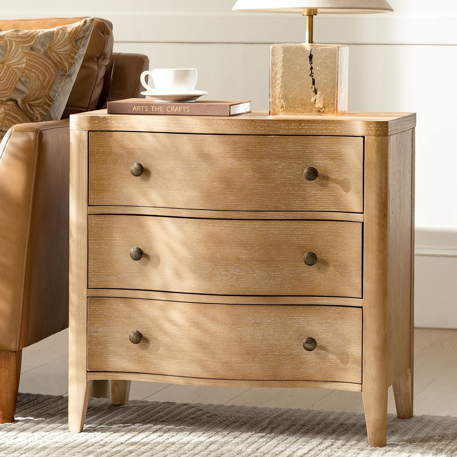 HULALA HOME Kiaus Farmhouse 27'' W 3-Drawer Fully Assembled Wave-Pattern End Table with Built-In Charging Station