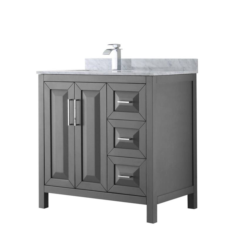 Wyndham Collection Daria 36" Free Standing Single Vanity Set with MDF - Dark Gray / White Carrara Marble Top / Polished - Steel Finish