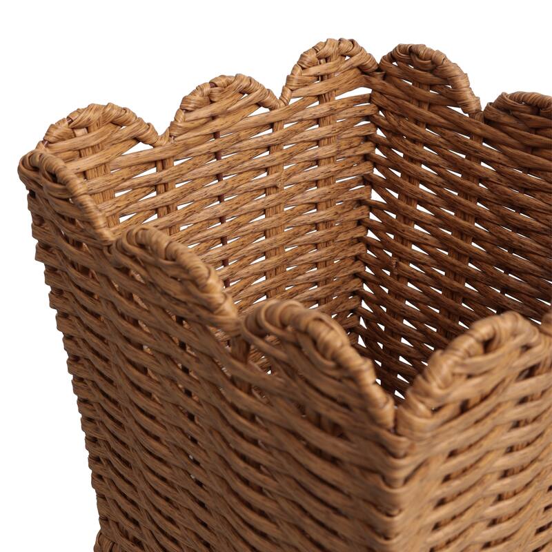Silas Farmhouse Resin 3.3-Gallon Tapered Square Wicker Watebasket with Scalloped Edge (Set of 2)