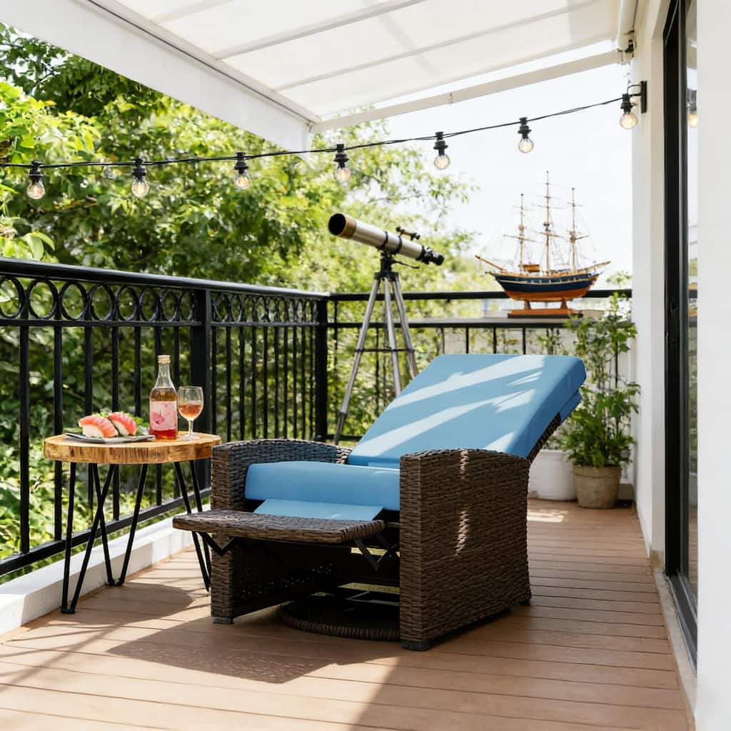 GDFStudio Outdoor Swivel Rattan Recliner with Cushions