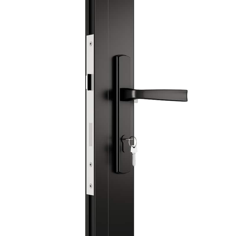KaMic 108"×96" 3 Panels Aluminum Folding Door In Black,Folded Out From Left To Right Model #:FD3PBK10896-LR