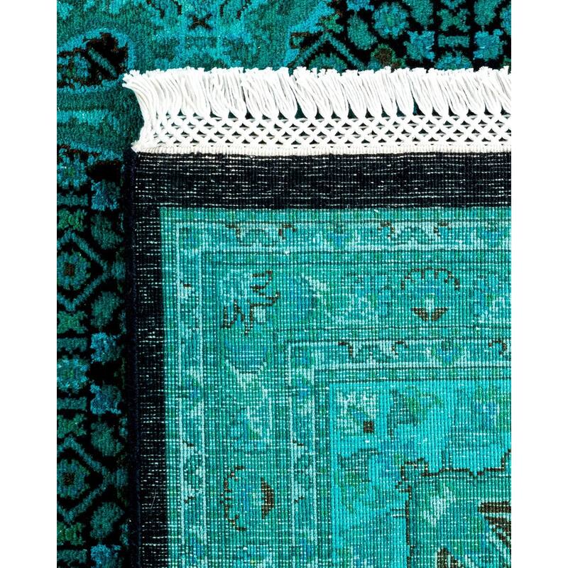 Overton Hand Knotted Wool Vintage Inspired Modern Contemporary Overdyed Blue Area Rug - 6' 6" x 10' 1"