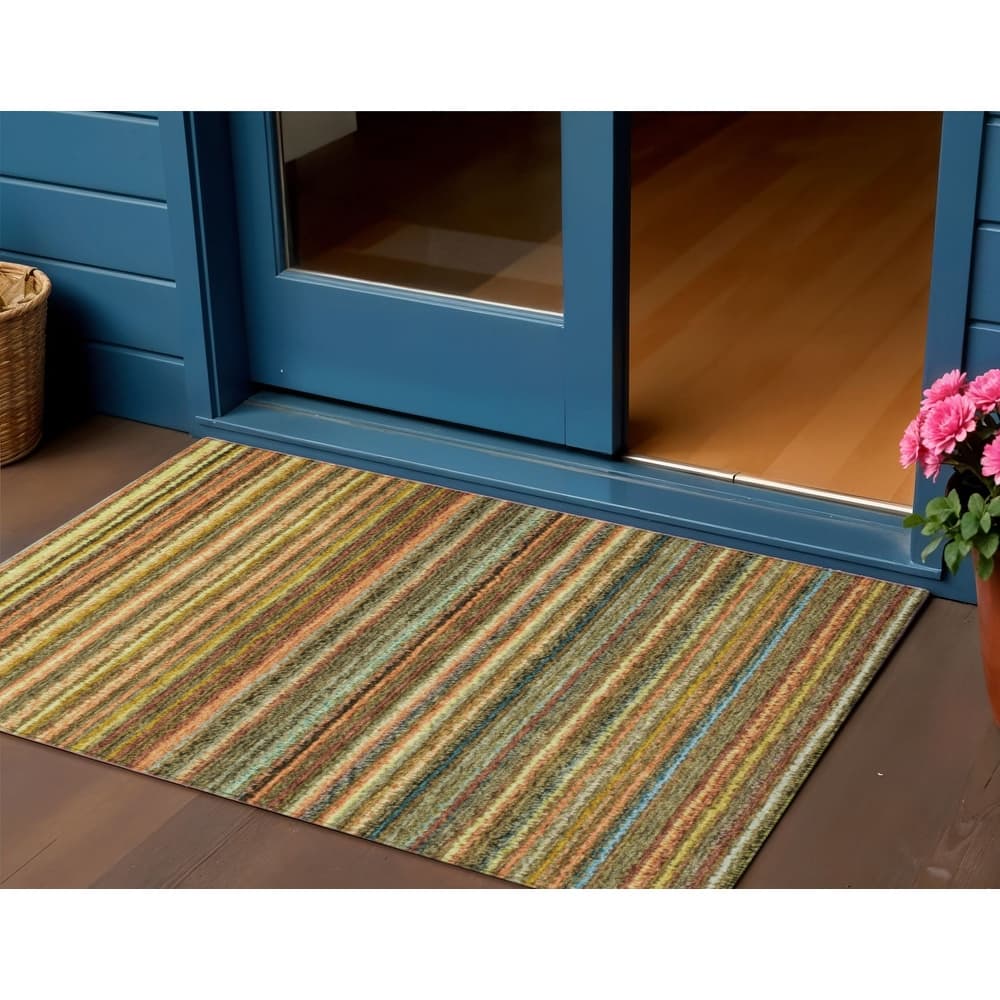 HomeRoots Striped Transitional Rectangle Outdoor Rug